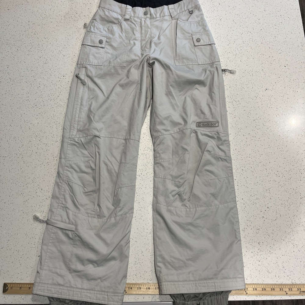Black Dot Snow Pants Womens Small Cream Pro Series Waterproof Skiing Trousers